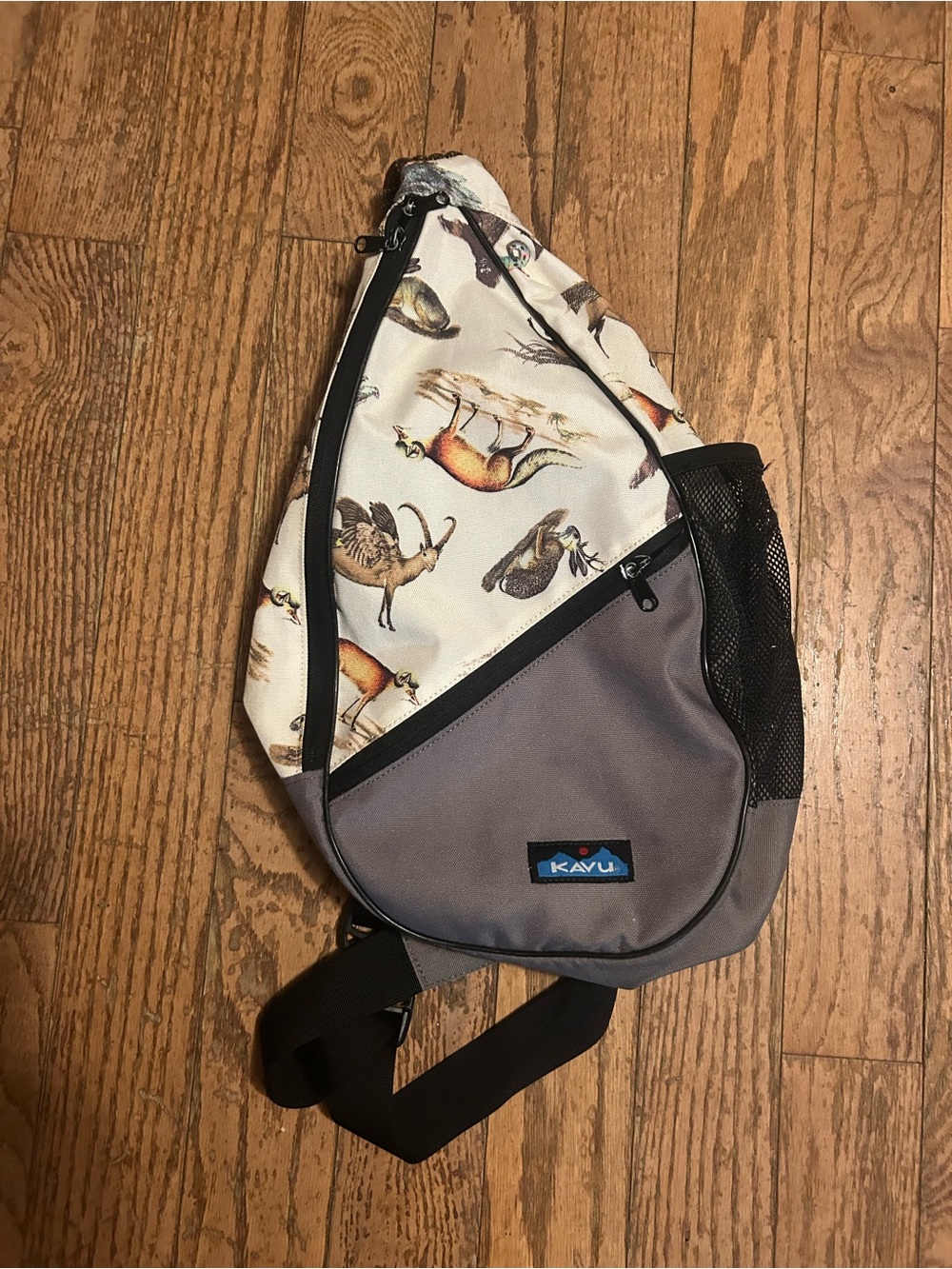 KAVU Gray & Cream Sling Bag with Animal Print Paxton Pack